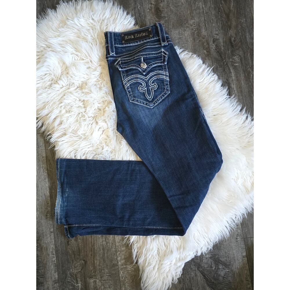 EUC Rock Revival Annie Low-Rise Contrast Stitched Bootcut Jeans - 30 waist